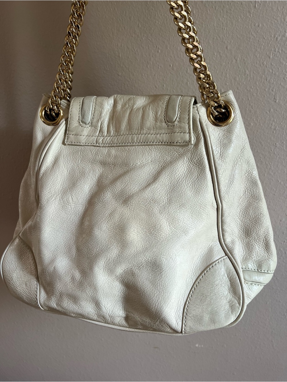 Vintage Betsey Johnson Y2K Full Grain Cow Leather Cream Gold Studs - Picture 7 of 13